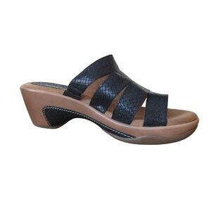 Rialto Valora Comfort Clog Sandals 9.5 Black Snakeskin Wedge Heel Open Toe
